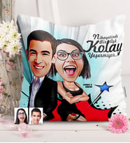 BK Gift Kişiye Özel Sevgililer Karikatürlü  Yastık  6