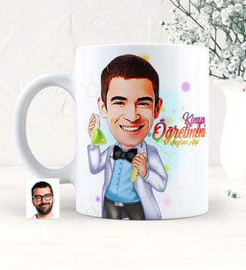 BK Gift Kişiye Özel Bay Kimya Öğretmeni Karikatürlü Beyaz Kupa Bardak  3