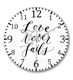 Love Never Fails 02 Duvar Saati Bombeli Gercek Cam