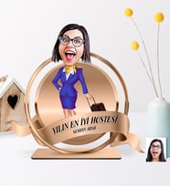 BK Gift Kişiye Özel Yılın En İyi Hostesi Karikatürlü 3D Ahşap Biblo Plaket - 2