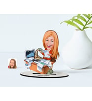 BK Gift Kişiye Özel Kadın Bankacı Karikatürlü Ahşap Biblo Model-1 (Beyaz)
