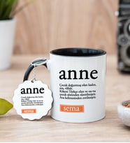 Anne Kelime Anlamı Siyah Kupa Bardak Ve Anahtarlık Set