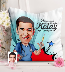 BK Gift Kişiye Özel Bay Hemşir Karikatürlü  Yastık  1