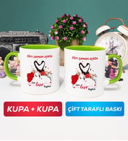 İkili Sevgiliye Sevgililer Günü Hediyesi 10 Kupa Bardak Yeşil