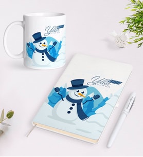 BK Gift Kişiye Özel Yılbaşı Mutlu Yıllar Beyaz Defter Kalem ve Kupa Seti-21 (Model 1)