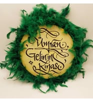 Kına Tefi Deri Tef 22 cm İsim Yazılı Küçük Boy Zümrüt Yeşili Tüylü (S22YZYTEF)