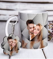 BK Gift Kişiye Özel Fotoğraflı Beyaz Kupa ve Anahtarlık Hediye Seti-3 (Model 1)