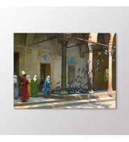 Arty Tablo Avluda Güvercin Besleyen Kadınlar Tablo (Karışık)
