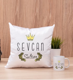 Evimizin SultanI Kare Yastık ve Beyaz Kupa Bardak