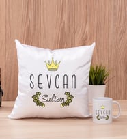 Evimizin SultanI Kare Yastık ve Beyaz Kupa Bardak