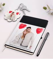 BK Gift Kişiye Özel Fotoğraflı Mesajlı Siyah Defter Kalem Ve Anahtarlık Hediye Seti (Model 1)