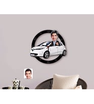 BK Gift Kişiye Özel Plakalı Erkek Renault Zoe Karikatürlü Ahşap Duvar Saati-1 (Beyaz)