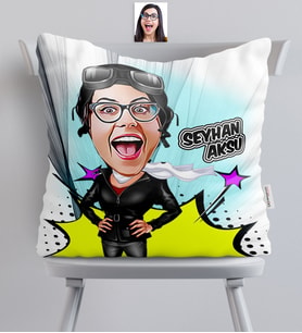 BK Gift Kişiye Özel Bayan Pilot Karikatürlü  Yastık