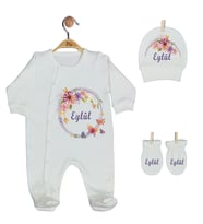 Pia Baby GL 1923-01 İsme Özel Üçlü Tulum Set