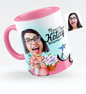 BK Gift Kişiye Özel Ev Hanımı Karikatürlü Pembe Kupa Bardak  2