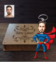 Kişiye Özel Süperman Karikatürlü Ahşap Anahtarlık Kutulu Bay-1