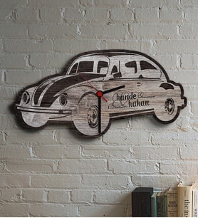 BK Gift Kişiye Özel Retro Beetle Tasarımlı Ahşap Duvar Saati Model 13