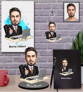 Kişiye Özel Patron Karikatürlü 5 li Hediye Seti Bay-27