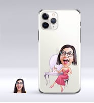 BK Gift Kişiye Özel Bayan Karikatürlü iPhone 11 Pro İnce Şeffaf Silikon Telefon Kapağı-23 (Beyaz)