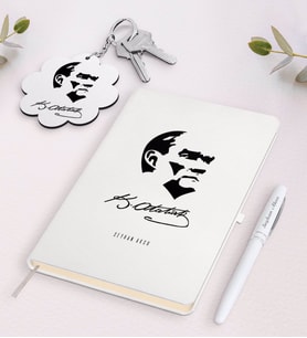 BK Gift Kişiye Özel Atatürk Temalı Beyaz Defter Kalem ve Anahtarlık Hediye Seti-24 (Model 1)