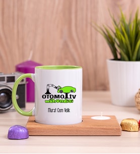 Otomotiv Mühendisi Ahşap Altlıklı Mumlu Yeşil Kupa Bardak