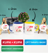 İkili Lacivert Sarı Sevgiliye Sevgililer Günü Hediyesi 5 Kupa Bardak Anahtarlık