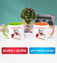İkili Sevgiliye Sevgililer Günü Hediyesi 10 Kupa Bardak Yeşil Turuncu