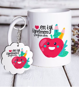 BK Gift Kişiye Özel En İyi Öğretmen Beyaz Kupa ve Anahtarlık Hediye Seti-11 (Model 1)