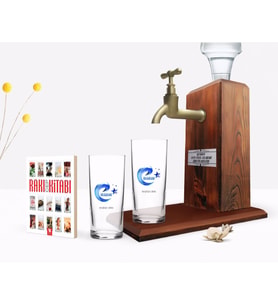 BK Gift Kişiye Özel Renkli Baskılı Erzurum Tasarımlı Turistik İkili Rakı Bardağı Ahşap Rakı Standı ve Cep Kitabı Hediye Seti-1 (Model 1)