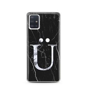 Samsung A51 Siyah Mermer Harf Tasarımlı Telefon Kılıfı Ü-Harfi 