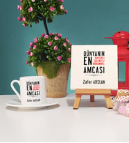 Amca Tasarımlı Kişiye Özel Hediye Amca Türk Kahvesi Fincanı ve Dekoratif Taş Baskı Hediye Seti