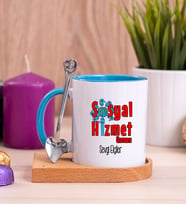 Sosyal Hizmet Uzmanı Ahşap Altlıklı Mavi Kupa Bardak
