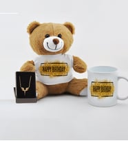 İyiki Doğdun Baskılı Peluş Ayıcık Kupa Ve Melek Kanadı Kolye