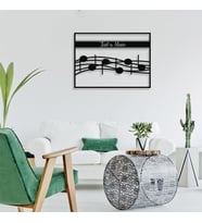 New Jargon - Çerçeve İçinde Just A Music ve Notalar Tasarım Metal Tablosu 70x50cm (Siyah)
