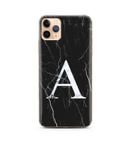 Iphone 11 Pro Siyah Mermer Harf Tasarımlı Telefon Kılıfı A-Harfi 
