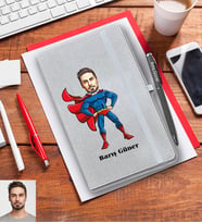 Kişiye Özel Süperman Karikatürlü Gri Defter Kalem Hediye Seti  Bay-1