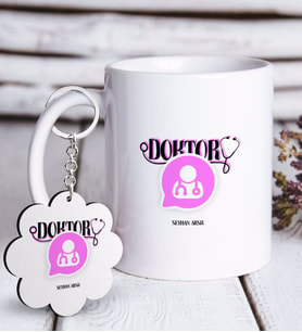 BK Gift Kişiye Özel Mesleki Doktor Beyaz Kupa ve Anahtarlık Hediye Seti-12 (Model 1)