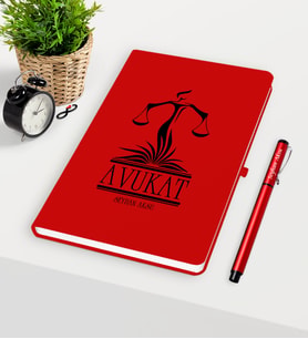BK Gift Kişiye Özel Avukat Temalı Kırmızı Defter Kalem Seti - 5