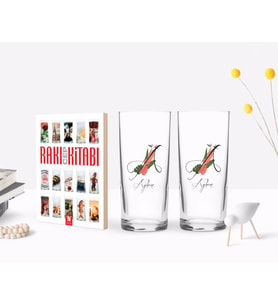 BK Gift Kişiye Özel Renkli Baskılı Harf ve İsim Tasarımlı İkili Rakı Bardağı ve Rakı Cep Kitabı Hediye Seti-5 (Model 1)