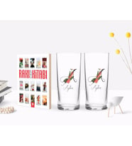 BK Gift Kişiye Özel Renkli Baskılı Harf ve İsim Tasarımlı İkili Rakı Bardağı ve Rakı Cep Kitabı Hediye Seti-5 (Model 1)