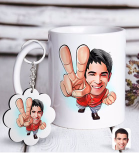 BK Gift Kişiye Özel Erkek Karikatürlü Beyaz Kupa ve Anahtarlık Hediye Seti-33 (Model 1)
