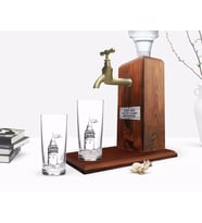 BK Gift Kişiye Özel Renkli Baskılı Galata Kulesi Tasarımlı İkili Rakı Bardağı ve Ahşap Rakı Standı Hediye Seti-10 (Model 1)