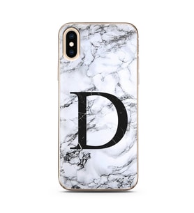 Iphone Xs Max Beyaz Mermer Harf Tasarımlı Telefon Kılıfı D-Harfi 