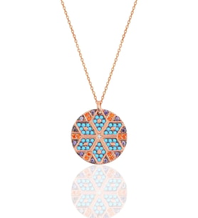 Söğütlü Silver Gümüş rose yuvarlak kilim kolye