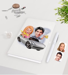 BK Gift Kişiye Özel Sevgililer Karikatürlü Beyaz Defter Kalem Seti-53