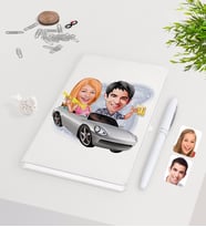 BK Gift Kişiye Özel Sevgililer Karikatürlü Beyaz Defter Kalem Seti-53
