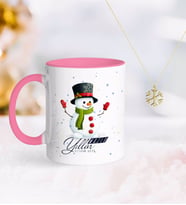 BK Gift Kişiye Özel Yılbaşı Mutlu Yıllar Pembe Kupa ve Kar Tanesi Kolye-16 (Model 1)
