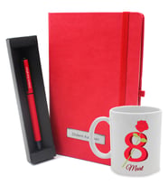 8 Mart Dünya Kadınlar Günü Kişiye Özel Kupa & Kırmızı Defter & Mat Roller Kalem Hediye Seti (Model 1)