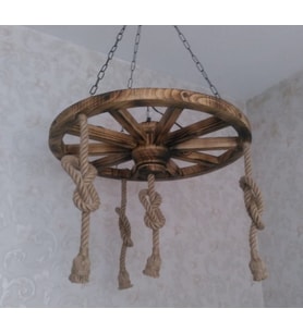 Otantik Çarşı Ahşap Halatlı Teker Avize 70 cm. 4'lü
