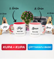 İkili Kırmızı Pembe Sevgiliye Hediye İsme Özel Sevgililer Günü Hediyesi Kupa Bardak Anahtarlık Hediye Seti